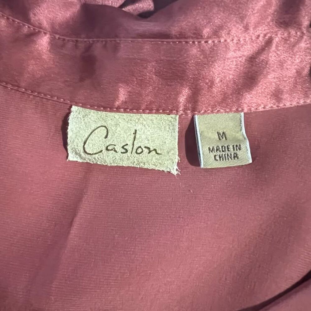Caslon Rust Copper Pointed Collar Silk Long Sleeve Button-Down Blouse Top Medium - Picture 8 of 12